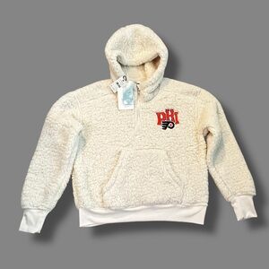 Philly Flyers Hockey Cropped Hoodie 1/4 Zip Fluffy Fleece Large NWT
